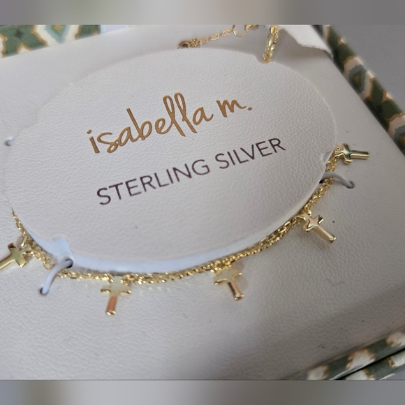 Isabella M Jewelry - Isabella Gold Cross Charm Gold Plated Sterling Silver Layered Bracelet